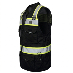 Chaleco de Seguridad Negro de Alta Visibilidad con Franjas Reflectantes, Ropa de Trabajo para Hombre, Material de Poliéster - Product Image 2