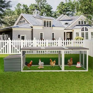 Gallinero de madera grande de 20.93 pies cuadrados con nido, techo de asfalto resistente a la intemperie, jaula para aves de corral con acceso interior para gallinas, casa para gallinas al aire libre - Product Image 1