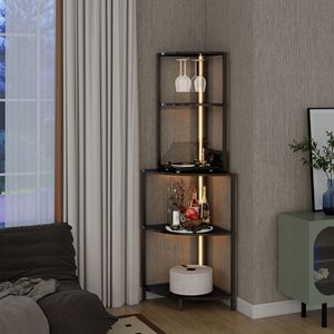 Ripiano d'angolo a 5 livelli con luce a LED e porta USB alto in piedi porta vetro stretta libreria per Display a parete - Product Image 3