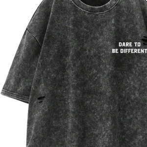 Camiseta Oversize de Algodón Desgastado para Hombre, Estilo Urbano, Manga Corta, Cuello Redondo, Estampado de Letras, Negro Lavado, Largo - Product Image 4