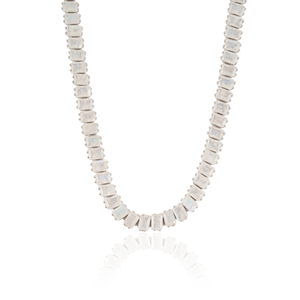 Magnifique ensemble collier et boucles d'oreilles tennis en argent sterling 925 massif avec pierre de lune naturelle taille octogonale pour femme - Product Image 1