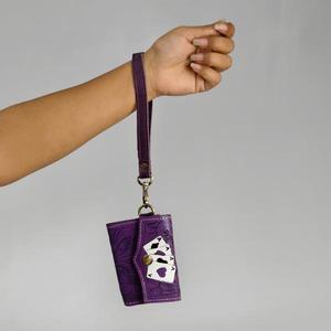 Vintage Genuine Leather <b>Card</b> Holder With <b>Embossed</b> Floral Pattern Snap Closure Single Strap Women's Daily Use - Product Image 2