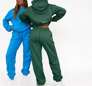 Ensemble de survêtement à capuche pour femme, couleur unie, manches longues, décontracté, respirant, coupe ample, 100 % coton, poids moyen, pantalon de jogging pour l'automne - Product Image 6