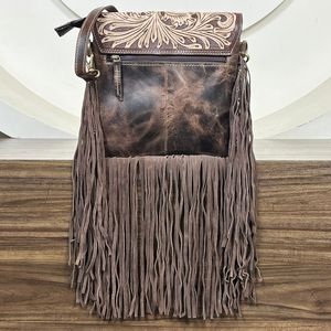 Nuevo Bolso Bandolera Grande de Cuero Vacuno Hecho a Mano con Flecos, Bolso de Hombro Estilo Bohemio de Cuero Repujado Occidental, Bolso de Viaje Estilo Vaquera - Product Image 5