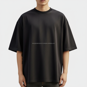 Camiseta Casual de Hombre con Hombros Caídos, 100% Algodón Satinado Negro, Estampado Gráfico Oversize, Transpirable, Personalizada, OEM, Venta al por Mayor - Product Image 3