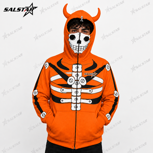 White Skeleton <b>Orange</b> Hoodie Halloween 3D Printed Skeleton Costume Hoodie Custom Unisex Zip Up Hooded <b>Sweatshirt</b> - Product Image 1
