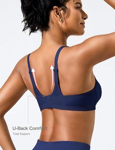 Women's High Support Racerback Sports <b>Bra</b> Scoop Neck Breathable Seamless Solid <b>Blue</b> Fitness Athletic Wear - Product Image 5