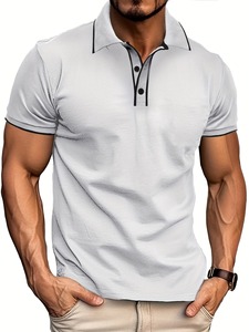 Polo à manches courtes pour homme, couleur unie, en coton tricoté, respirant, style décontracté, coupe classique, tendance - Product Image 1