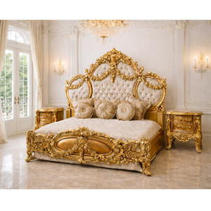 Majestic <b>Gold</b> Finish Wooden Bed with <b>Side</b> <b>Tables</b> Luxury Classic Queen Bed Frame High-Quality Comfortable Bedroom Furniture USA - Product Image 4