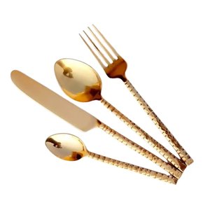 Ensemble de couverts plaqués or 4 pièces avec manche design en acier inoxydable pour mariage, dîner, utilisation sur la table - Product Image 1