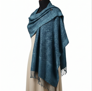 Chal largo de cachemira para mujer, reversible, con diseño paisley azul, flecos, bufanda de invierno, cálido, duradero, para uso diario. - Product Image 3