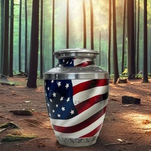 Urne de crémation en aluminium de drapeau américain de haute qualité urnes en métal durables en vrac pour les funérailles d'adultes imprimant le stockage de cendres humaines - Product Image 1
