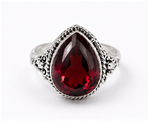 Natural <b>Garnet</b> Pear Shape 925 Sterling <b>Silver</b> <b>Ring</b>, Handmade Red Gemstone <b>Ring</b>, Vintage Statement <b>Ring</b>, January Birthstone Gift - Product Image 1