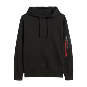 Sudadera con Capucha Negra para Hombre, Corte Holgado, Algodón French Terry, Diseño con Bolsillo, Estilo Casual Urbano, Logotipo en la Manga Izquierda, Ropa de Otoño - Product Image 1