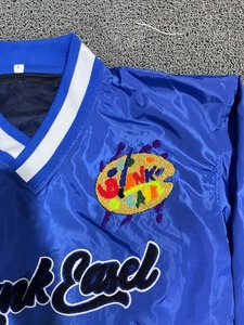 Chaqueta Cortavientos Azul Retro Y2K con Cuello en V para Hombre, Estilo Urbano Vintage, Sudadera con Logotipo Personalizado, Ropa Exterior de Nailon, Sudaderas con Capucha al por Mayor - Product Image 3