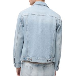 Veste en jean délavée bleu clair pour homme, 100% coton, boutons métalliques, coupe décontractée, style vintage, col rabattu - Product Image 2