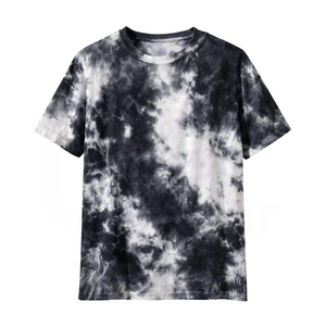 Camiseta de Manga Corta con Cuello Redondo y Estampado Tie-Dye para Hombre, Informal, de Punto, Corte Regular, con Patrón en Blanco y Negro - Product Image 1