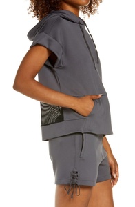 Custom Made Ladies Sports Gym Running Summer Hoodie <b>Set</b> Long Hooded Dress with <b>Mesh</b> Back Short Sleeve for Women - Product Image 2