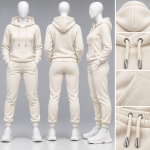 Ensemble de survêtement 2 pièces personnalisé pour femme, en molleton premium, comprenant un sweat à capuche et un pantalon de jogging, modèle uni, pour la vente en gros - Product Image 1