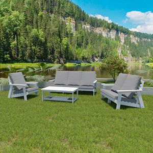 Sofá Individual para Exteriores Resistente a la Intemperie con Cojín Blanco/Gris, Silla de Jardín HIPS - Product Image 5