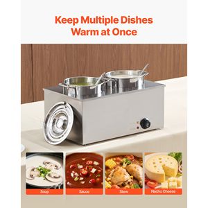 Scaldavivande Elettrico Commerciale a Vapore da 1200W con Due Pentole in Acciaio Inox da 6,34QT, Temperatura Regolabile da 86~185 Fahrenheit - Product Image 2
