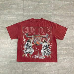 เสื้อยืดผู้ชายสีดำลายพิมพ์บาสเก็ตบอลพระเยซู ตกแต่งด้วยตัวอักษรประดับเพชร ทรงโอเวอร์ไซส์ คอกลม สไตล์ลำลองสำหรับฤดูร้อน 100% ผ้าฝ้าย - Product Image 3