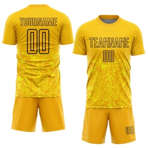 เสื้อฟุตบอลลายเรขาคณิตสีเหลืองแบบกำหนดเอง แขนสั้นสำหรับผู้ชาย ผลิตจากโพลีเอสเตอร์แบบระบายความชื้น เหมาะสำหรับทีม - Product Image 1