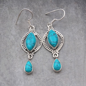 925 Sterling <b>Silver</b> Natural Turquoise Drop <b>Dangle</b> <b>Earrings</b> Handmade Marquise Shape Boho Vintage Wholesale <b>Silver</b> <b>Earrings</b> - Product Image 1