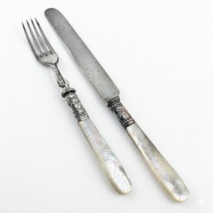 Ensemble de couverts de luxe en argent sterling français antique et nacre, élégants couteaux et fourchettes à fruits vintage - Product Image 5