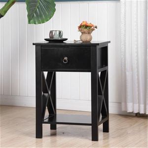 Comodino Moderno a 1 Cassetto con Ripiano Portaoggetti, Tavolino Laterale Nero in Noce Stile Mid-Century per Appartamento - Product Image 1