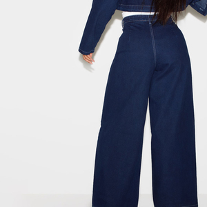Jean cargo en denim taille haute pour femme grande taille, délavé, avec broderie et braguette zippée, personnalisable OEM - Product Image 3