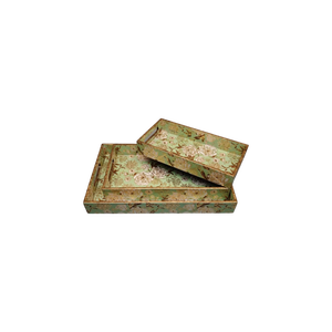Plateau de service rectangulaire en bois, peint à la main, motif floral oriental, design végétal, vaisselle et assiettes - Product Image 4