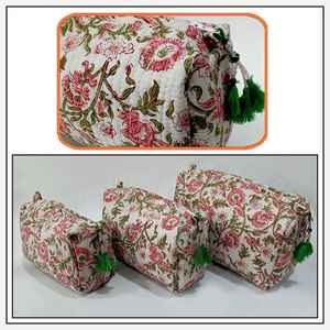 Personalized Custom Flower Cosmetic Polyester Cotton Zipper Pouch Womens Quilted Makeup Bag toiletry bas - Product Image 5