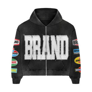 Survêtement unisexe en coton bleu délavé à l'acide |   Ensemble respirant et écologique avec fermeture éclair |   Impression personnalisée hiver OEM - Product Image 6