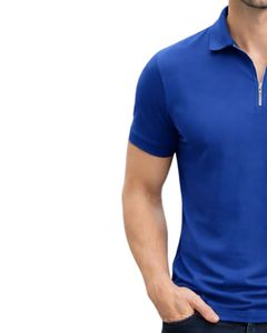 Polo en coton bleu roi pour homme avec col demi-zip, coupe ajustée, manches courtes, tenue décontractée d'été, fabricant OEM, approvisionnement en gros - Product Image 3