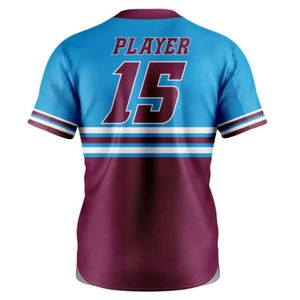 Camiseta de Béisbol Azul Cielo y Borgoña con Detalles de Rayas Blancas, Jersey de Manga Corta, Uniforme de Equipo para Entrenamiento y Deportes - Product Image 2