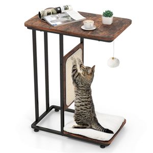 Tavolino Laterale Regolabile in MDF per Gatti, Stile Moderno Classico, Tavolino da Interno con Tiragraffi, Altezza Personalizzabile, Materiale in Bambù e Sisal - Product Image 1