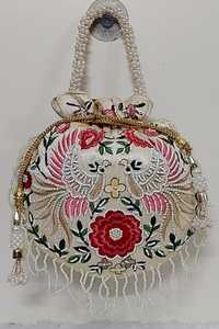 Traditional Indian Fashion Women's Mini Potli <b>Bag</b> Peacock Embroidery Pearl Decoration 9x9 Inches Drawstring Closure High Quality - Product Image 1