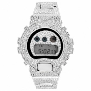 Luxury Digital <b>Watch</b> Stainless Steel Case Rhinestone Round Dial Unisex Band - Product Image 6
