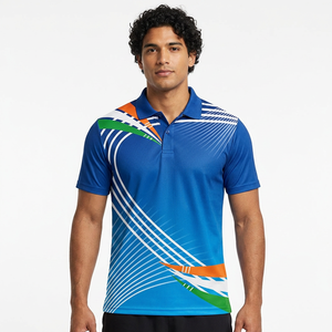 Men's Blue Short Sleeve Polo Shirt With Geometric <b>Pattern</b> Sublimation Print Quick Dry <b>Knitted</b> Polyester Sporty Design - Product Image 6