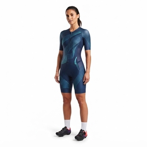 Traje de Ciclismo de Manga Larga para Hombre, Azul, con Estampado Geométrico Sublimado, Transpirable, de Una Pieza, para Ciclismo de Carretera - Product Image 6
