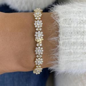 Round Cut Flower Shape Diamond <b>Bracelet</b> Solid Gold Floral Tennis <b>Bracelet</b> Luxury Lab Grown Diamond Jewelry Elegant Wedding Gift - Product Image 1