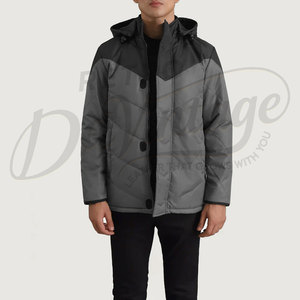 Veste matelassée à capuche pour homme, gris et noir, bicolore contrasté, manteau d'hiver rembourré, vêtement d'extérieur décontracté et chaud - Product Image 1