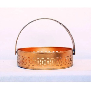 Golden Metal <b>Baskets</b> Round With Handle For Gifting <b>Hampers</b> And Storage Handcrafted Luxury <b>Gift</b> <b>Baskets</b> - Product Image 6