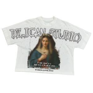 T-shirt ample à épaules tombantes avec perles et strass, style streetwear, personnalisable avec logo imprimé, vente en gros - Product Image 5