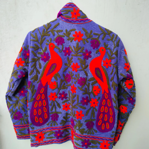 Vintage Kashmiri Suzani Embroidery Breathable Eco-Friendly Purple Velvet Handcrafted Floral Peacock Crewel Work Winter <b>Quilted</b> - Product Image 3