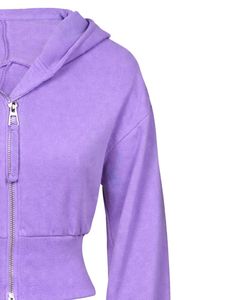Womens Lavender <b>Cropped</b> <b>Zip</b> <b>Up</b> Hoodie Slim Fit Long Sleeve Casual Streetwear Cotton Fleece Sweatshirt Custom Logo ODM Factory - Product Image 4