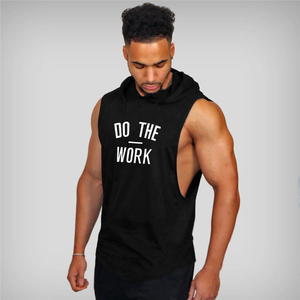 เสื้อกล้ามมีฮู้ดสีแดงสำหรับผู้ชาย พิมพ์ลาย Do The Work สไตล์ลำลอง ทรงเข้ารูป ผ้าถักเนื้อฝ้าย ใส่สบายในฤดูร้อน เสื้อฮู้ดแขนกุดสำหรับผู้ชาย - Product Image 3