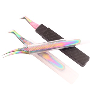 Pinzas de pestañas duraderas de 90 grados especializadas del fabricante al por mayor de acero inoxidable recubiertas de color con punta puntiaguda - Product Image 4