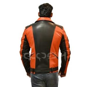 Chaqueta de Motociclista Estilo Punk Retro, Chaqueta Urbana de Cuero Naranja y Negro de Alta Visibilidad con Diseño de Armadura - Product Image 6